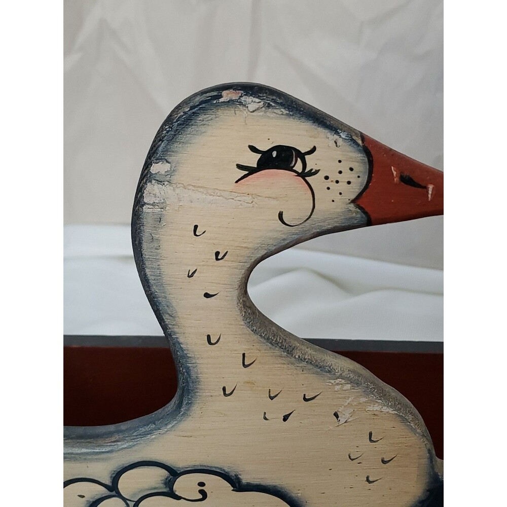 Vntg. Wood Basket Kissing Ducks/Divided/Hand Painted/Hearts/Fruit/GrandmaCore/80 - Picture 14 of 16